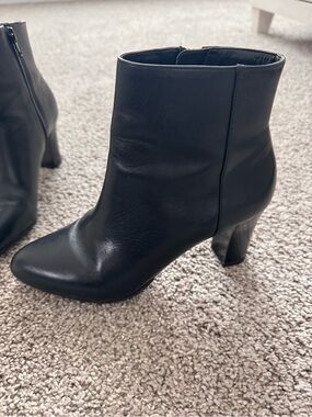 Talbots Black Leather Ankle Booties with Block Heel
